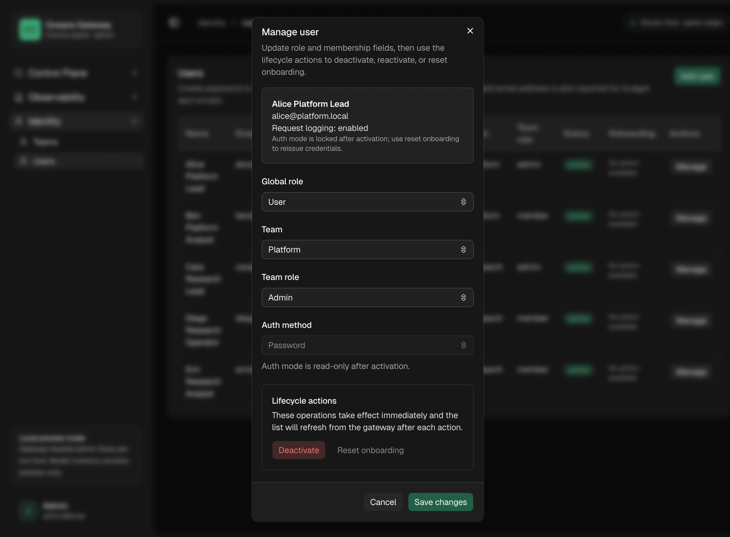 Edit user dialog