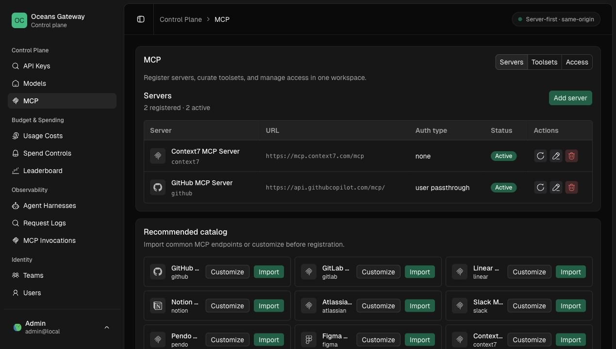 MCP servers page
